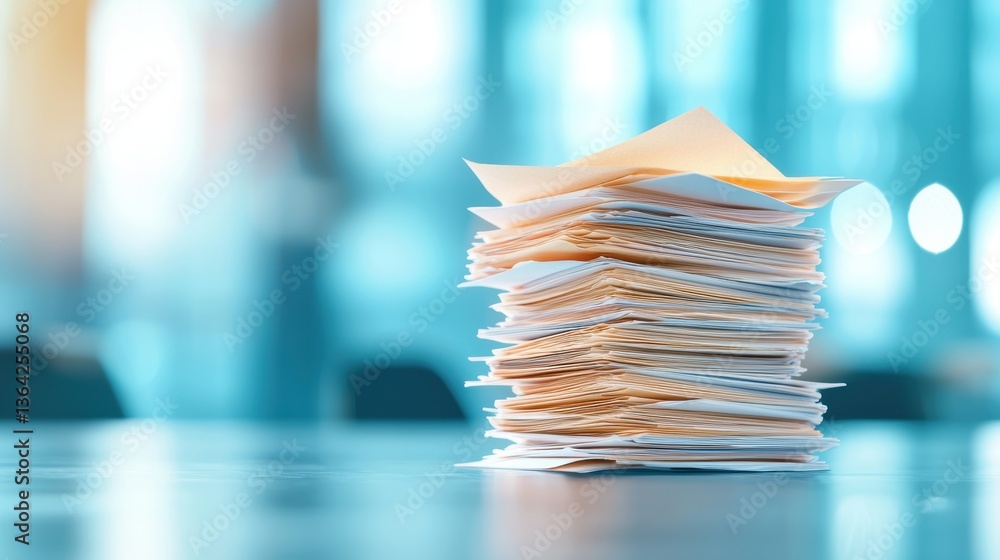 Aufkleber paperwork stack of business contracts and financial reports on an office table.