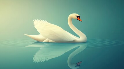 Obraz premium Elegant White Swan Swimming Calm Lake Water. (1)