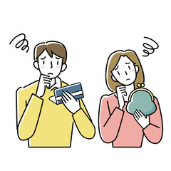 お金のことで悩む若いカップルの上半身