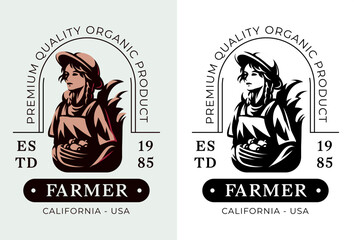 Woman Farmer Vintage Logo Design