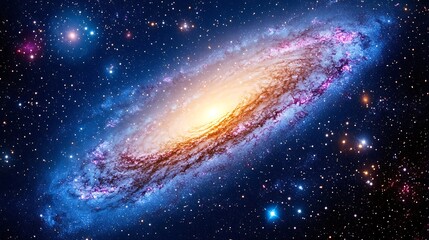 Vibrant spiral galaxy amidst stars.