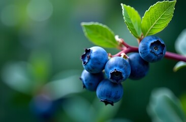 Fresh blueberries on a tree branch. The concept of berries, vitamins, and healthy nutrition