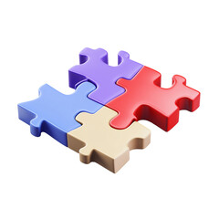 Obraz premium Three colorful puzzle pieces fitting together, symbolizing teamwork and problem-solving isolated on transparent background HD photo PNG file download. 