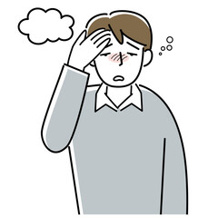 頭がぼんやりして困っている男性の上半身