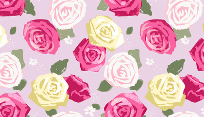 Spring roses hand drawn elements seamless pattern, cute spring cover, background, botany, floral modern vector illustration, decoration for textile. wallpaper, clothing, fabric, wrapping paper, vector