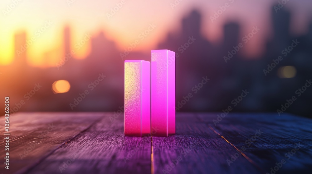 Poster visualization 3d bar chart with glowing financial data in a futuristic office.
