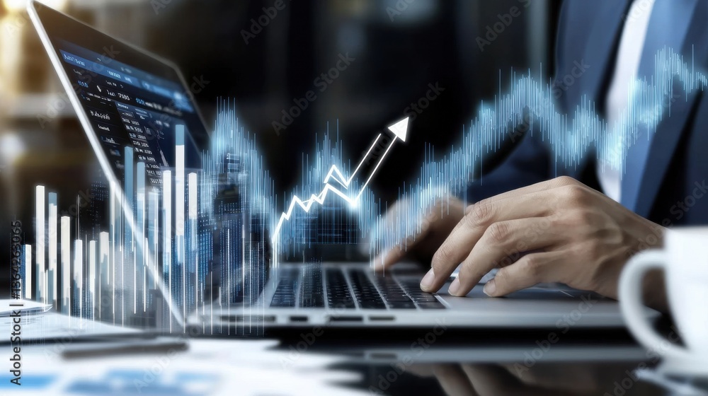 Aufkleber financial market data analysis on laptop computer with charts graphs and statistics business data vi