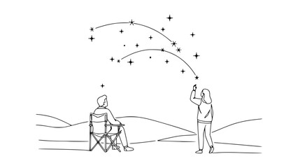 Stargazing Pose Line Art: Illustrate Nighttime Wonder with Clean Lines