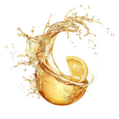 Fresh lemon splash with water droplets and bright yellow color creating a vibrant and refreshing visual on Transparent Background