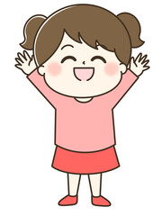 万歳する笑顔の女の子の全身ゆるかわイラスト
