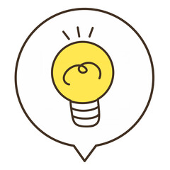 シンプルな電球のひらめいている吹き出しのイラスト
