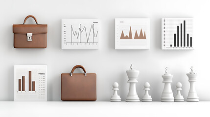 Business analysis graphs and charts on white wall office environment modern design aesthetic
