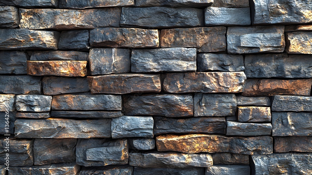 Poster wall made of natural rocks in subtle gray tones creating a rustic and earthy texture perfect for bac