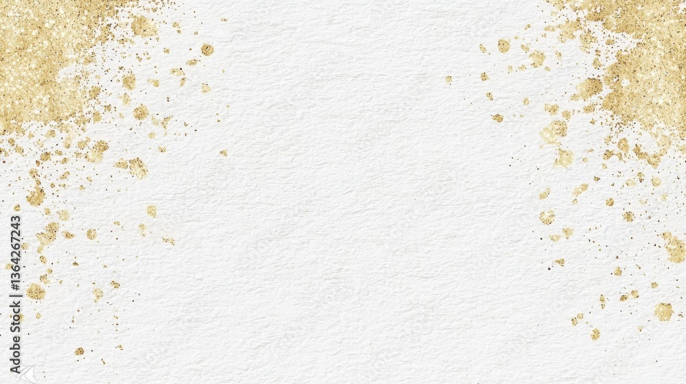 Poster elegant golden glitter splash on a clean white background with ample copy space for digital content 
