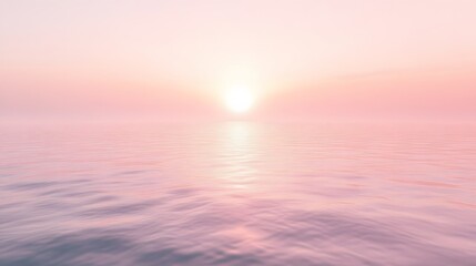 Obraz premium Tranquil sunrise over calm water, soft pastel hues reflecting on serene waves, ideal for relaxation themes and mindfulness.