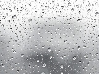 Raindrops on a Window - Detailed Water Droplets, Grey Background, Natural Rain, Weather, Clear Glass, Background Texture.