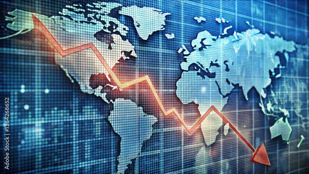 Poster Declining Currency Values Represented on High Resolution Global Map