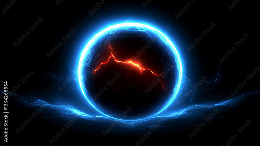 Aufkleber stunning 3d rendering of abstract art depicts glowing sphere with electric blue and fiery red elemen