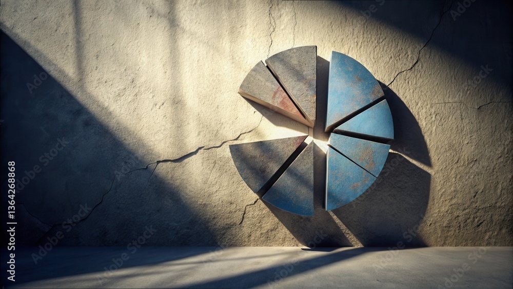 Poster abstract pie chart casting shadows on wall with textured surface
