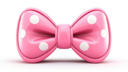 Fototapeta premium A glossy pink bow with white polka dots, showcasing a playful design against a clean background