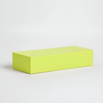 Lime green rectangular display stand on white background; product presentation, showcasing