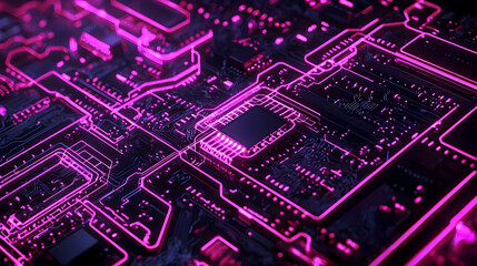 Obraz premium Close Up Abstract Glowing Pink Circuit Board