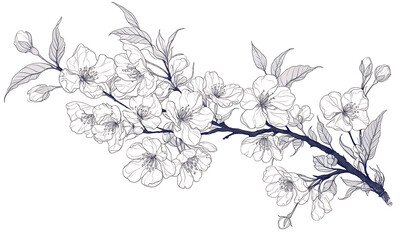 .Illustration of trees, leaves, grass and various botanical elements on a white background.
