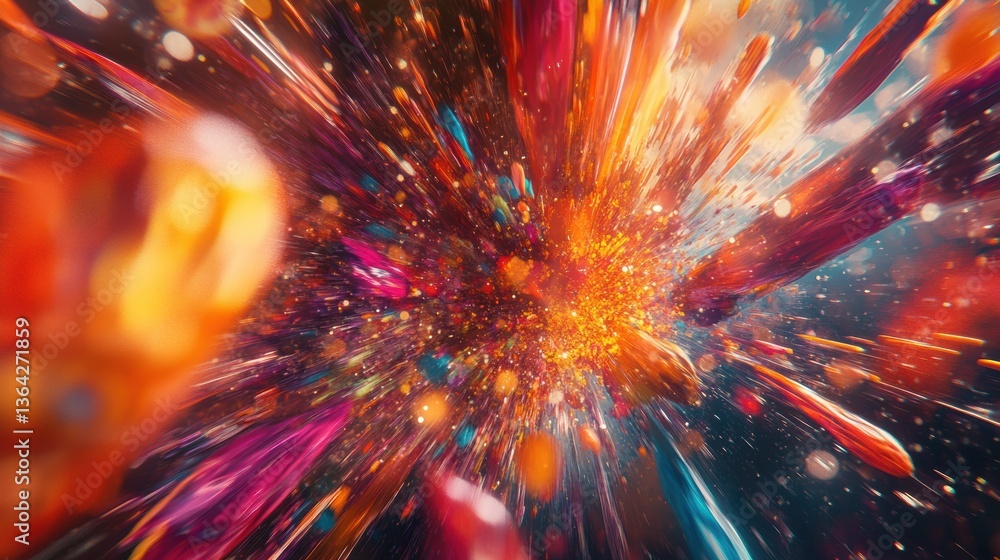 Poster vibrant explosion of abstract color splashes symbolizing creative energy floating in mid-air with so