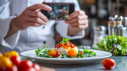 Naklejka premium Vibrant restaurant kitchen close-up food photography showcasing culinary masterpieces