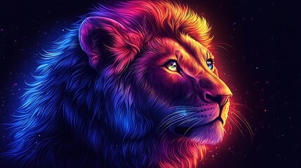 Naklejka premium Glowing lion illustration for digital art high resolution picture