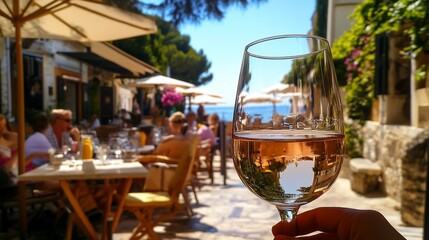 Ros? wine, coastal cafe, summer, vacation, hand, view, people, relaxing, outdoors, Mediterranean