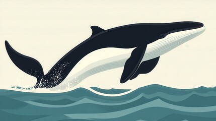 Obraz premium Whale Breaching Ocean with Wildlife, and Marine Animal.