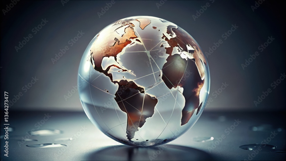 Poster cracked globe with economic patterns in a dramatic light setting
