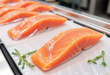A row of fish on a conveyor belt