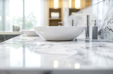 Fototapeta premium Modern White Bathroom Sink on Marble Countertop