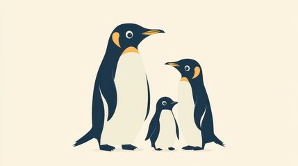 Obraz premium Cute Penguin Family with Antarctic Wildlife Illustration. (2)