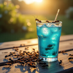 generative ai, fresh drink that has been infested with ants