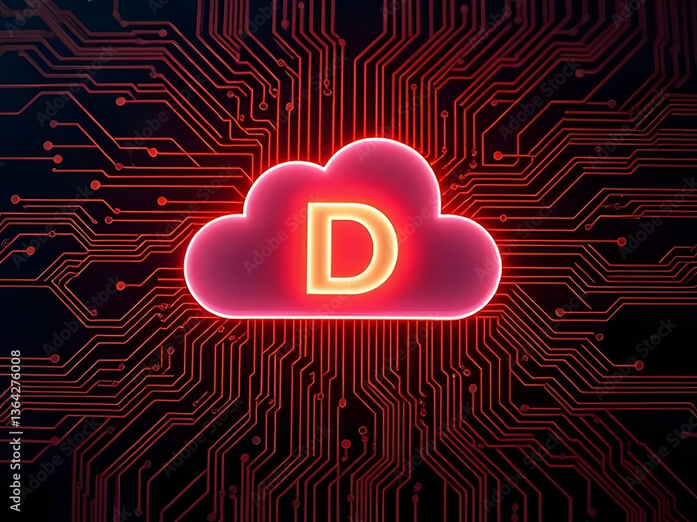 Poster cloud computing with letter d - circuit board design data storage, network, technology, digital conc