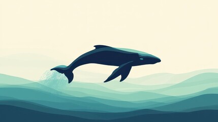 Fototapeta premium Humpback Whale Ocean Jump with Minimalist Art.