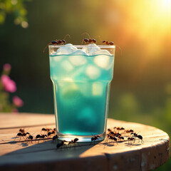 generative ai, fresh drink that has been infested with ants