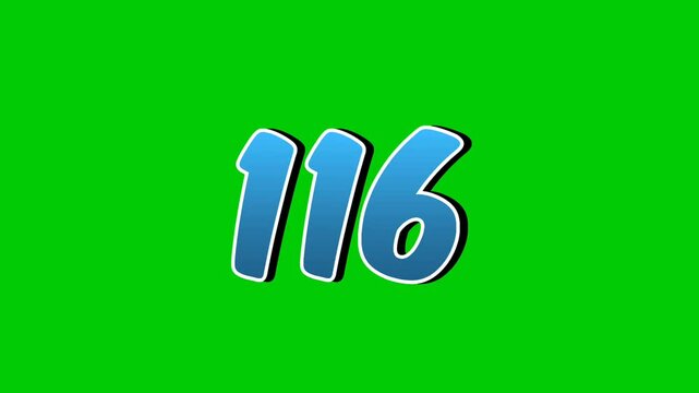 Number 116 symbol sign animation motion graphics cartoon blue color on green screen background,the number reveal on smoke,for video number for video elements