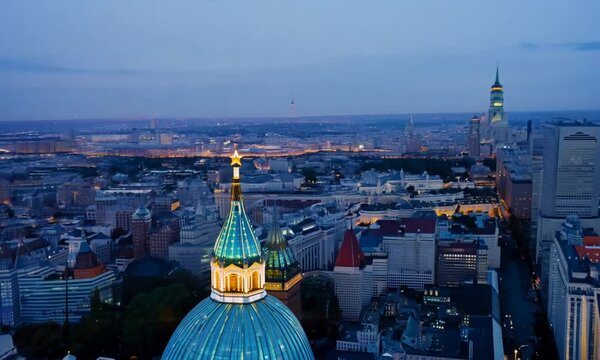 Night Moscow. Video from the drone.