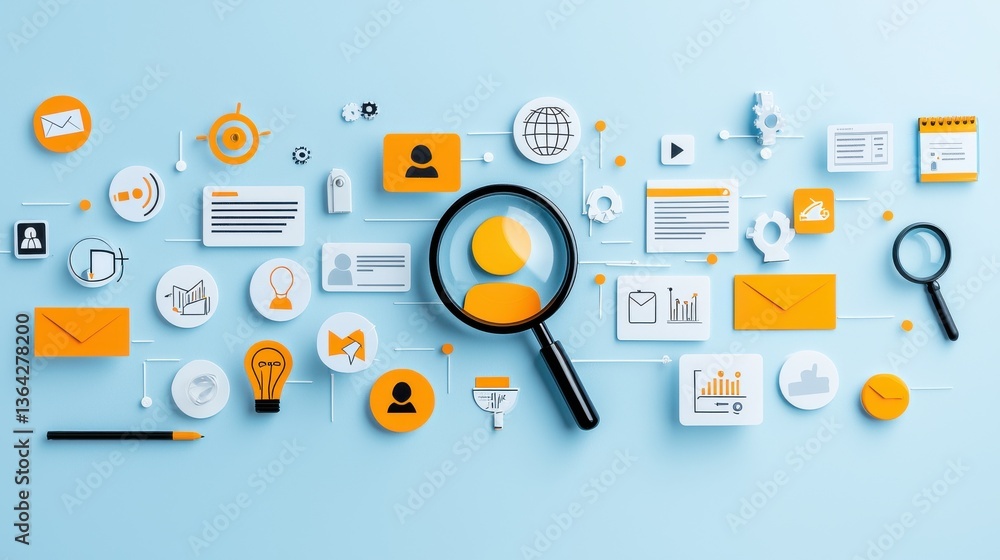 Poster a comprehensive collection of digital technology and communication icons representing the tools and 