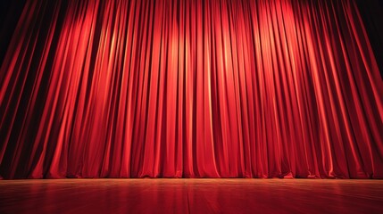 Red stage curtain with a spotlight background.