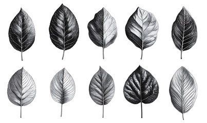 Obraz premium illustrations of various trees, leaves, grasses, and botanical elements on white background.