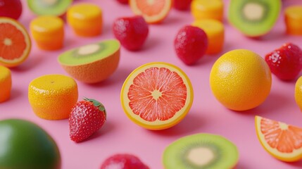 Global food exploration vibrant fruit medley showcase studio setting gigapixel quality colorful environment