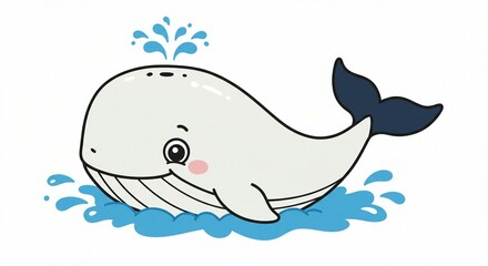 Obraz premium Cute Whale Animal For Kids Wallpaper with White background