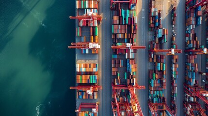 Aerial view Harbor, cargo containers, cranes, shipping, global trade, logistics, import, export, waterfront