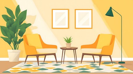 Fototapeta premium Cozy Yellow Living Room Interior.