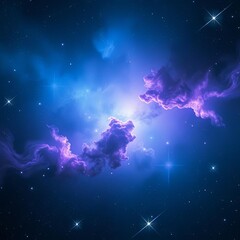 Deep space nebula background with glowing blue and purple clouds of gas and bright stars, cosmic and mystical, high-resolution, Ai Generate.